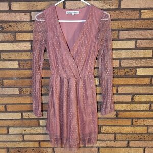 Allison & Kelly Small Pink Sheer Stitched Polka Dot Long Sleeve Dress